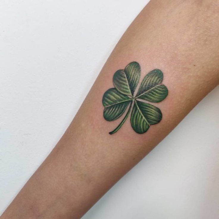 Colored clover tattoo on the forearm for men