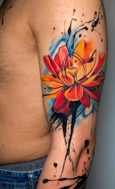 Large lotus tattoo on the shoulder for men