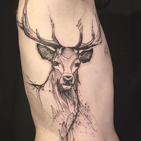 Tattoo of a deer on the side for men