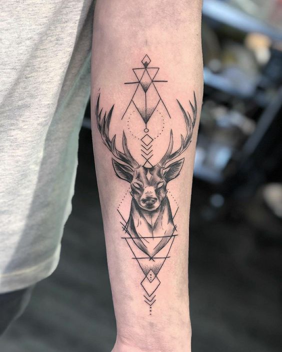 Tattoo of a deer on the forearm for men