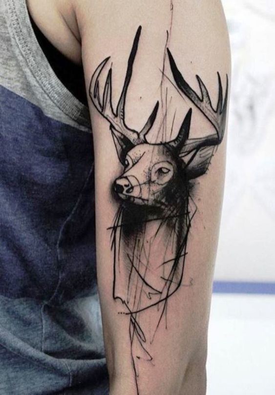 Tattoo of a deer on the shoulder for men