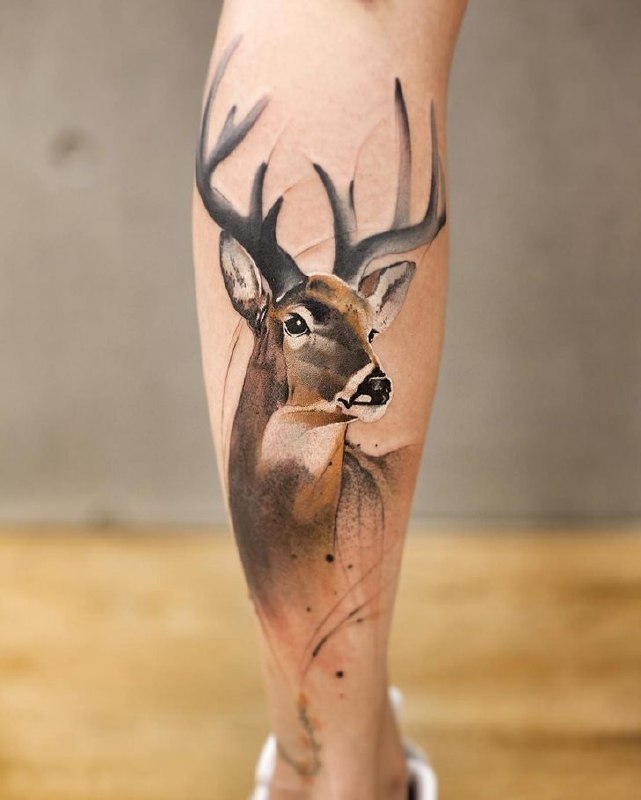 Color tattoo of a deer on a roe for men