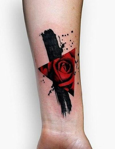 Colorful rose tattoo on the forearm for men