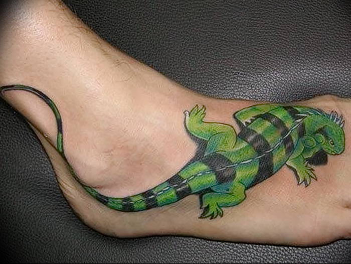 Tattoo of an iguana on the ankle for men