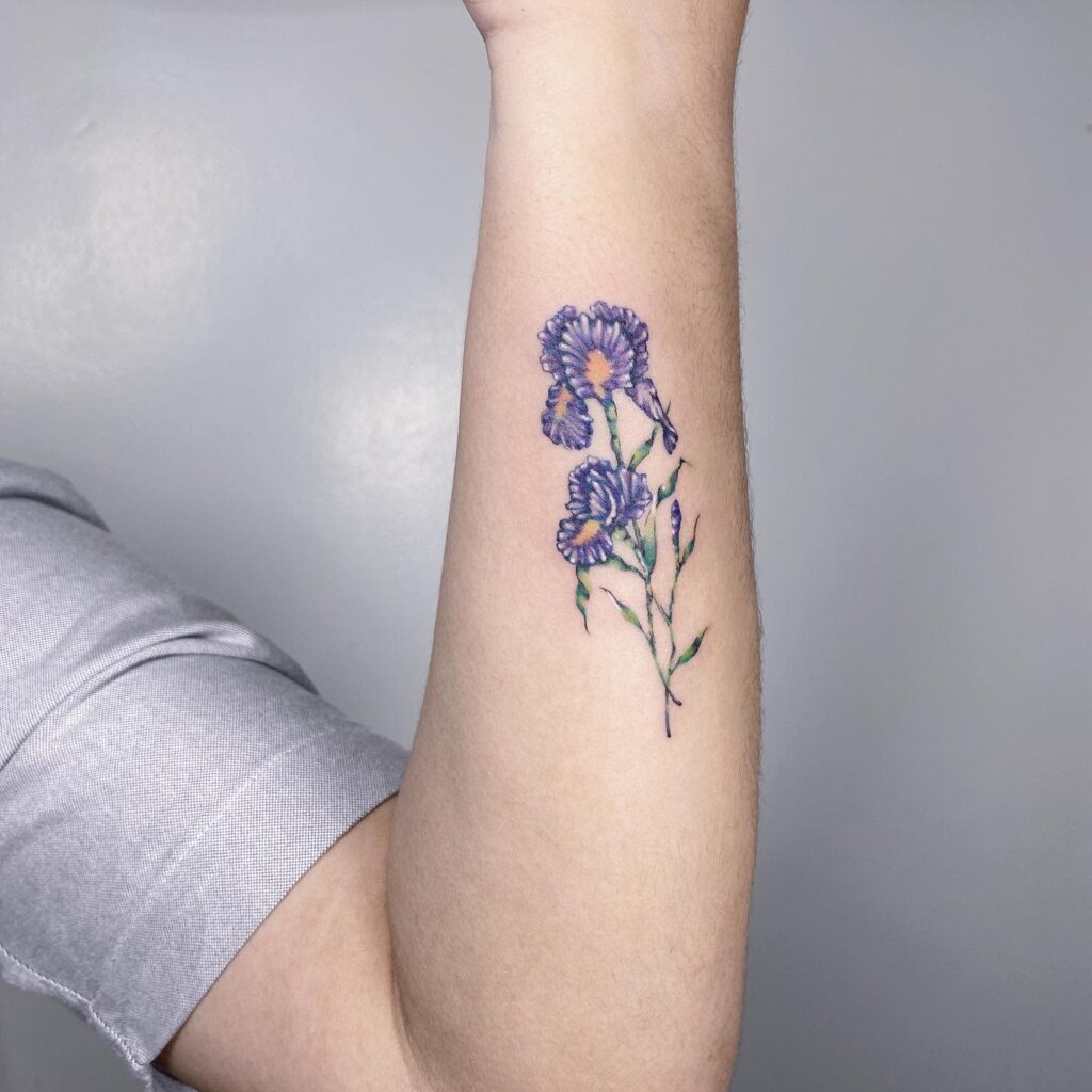 Color iris tattoo on the forearm for women