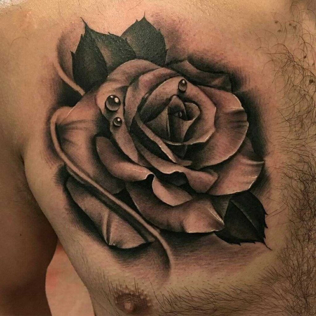 Rose tattoo on the chest for men