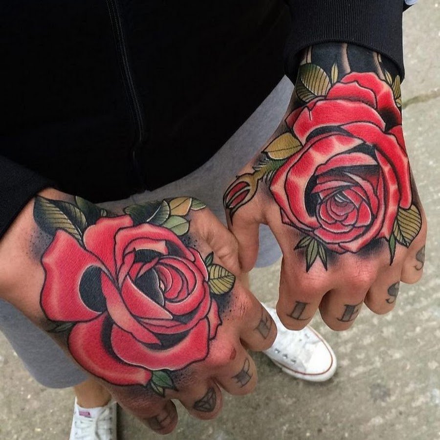 Colorful rose tattoo on the brush for men