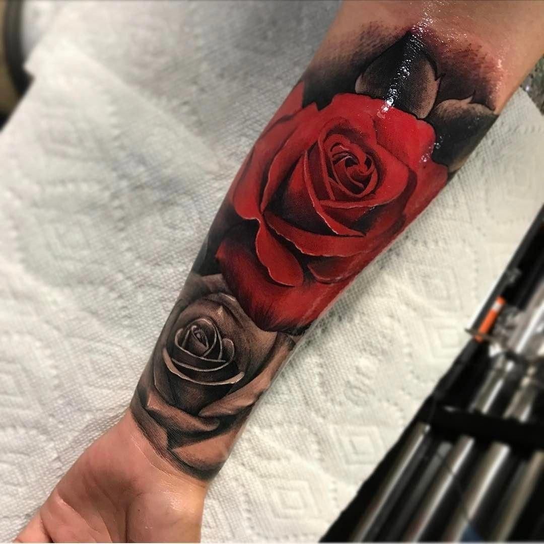 Tattoo of a rose on the forearm for men