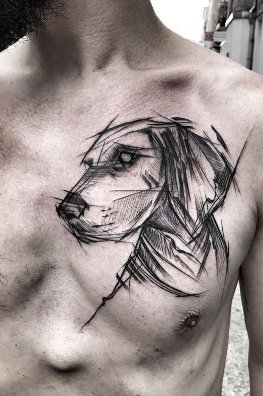 Dog tattoo on the chest for men