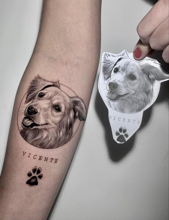 Tattoo of a dog on the forearm for women