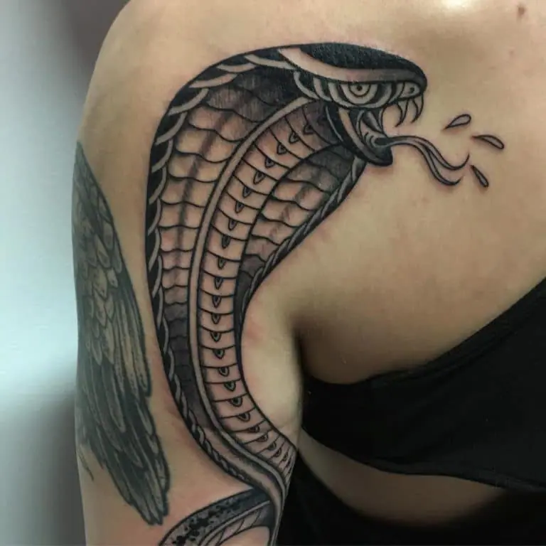 Cobra tattoo on the shoulder for women