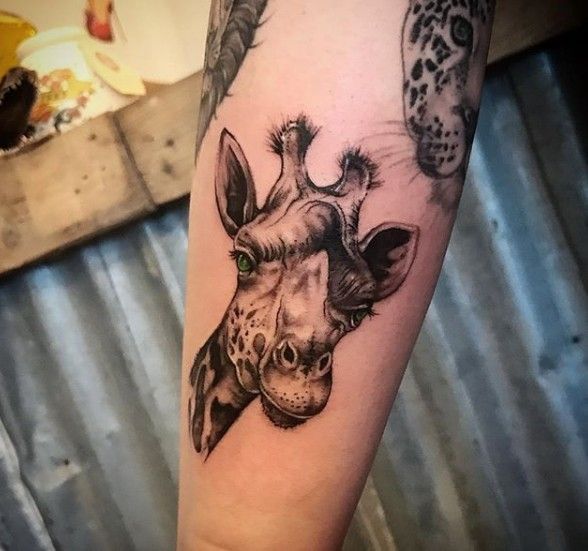 Tattoo of a giraffe on a leg for men