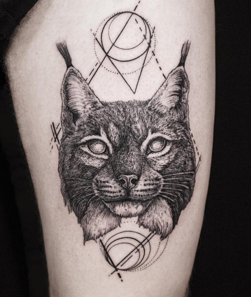 Tattoo of a lynx on the shoulder for men