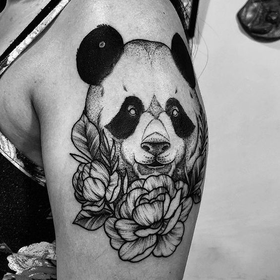 Panda tattoo on the shoulder for women