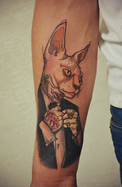 Tattoo of a sphinx on the forearm for men