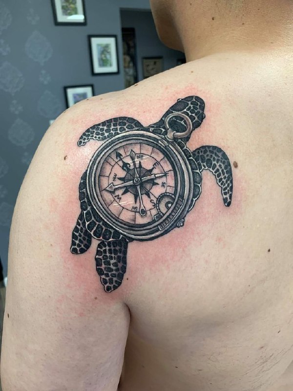 Turtle tattoo on the shoulder blade for men