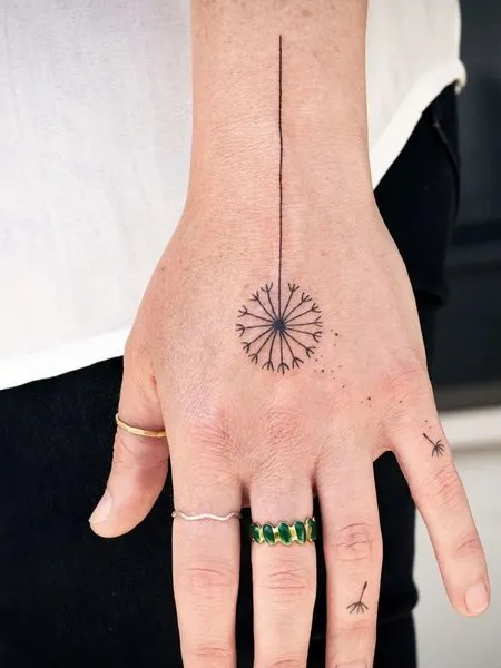 Dandelion tattoo on the hand for women