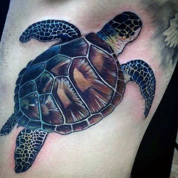 Turtle tattoo on the side for men