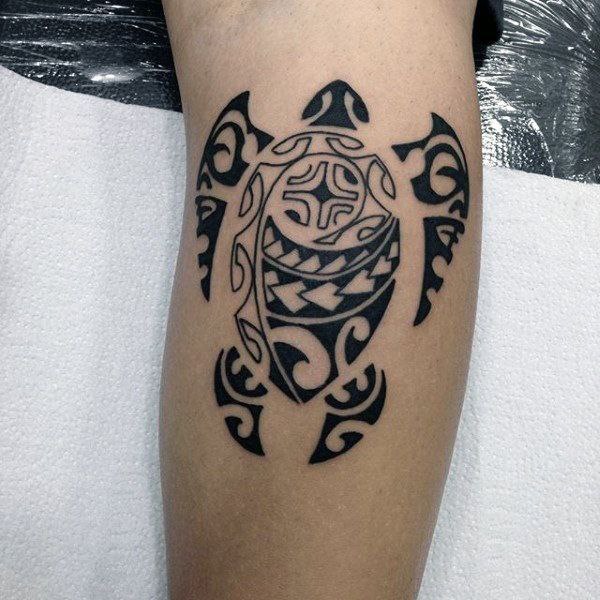 Turtle tattoo on the calf for women