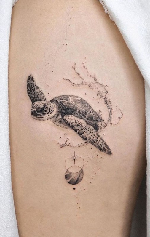 Turtle tattoo on the hip for women