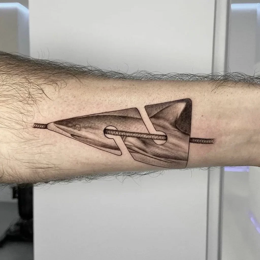 Large shark tattoo on the arm for men