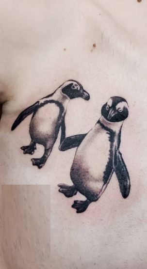 Tattoo of a penguin on the chest for men