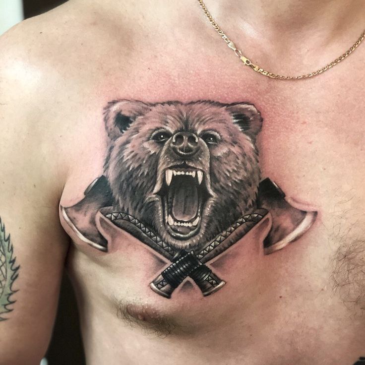 Bear tattoo on the chest for men