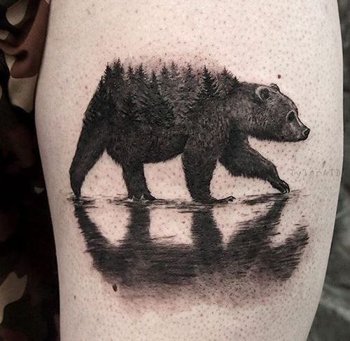 Bear tattoo on the leg for women