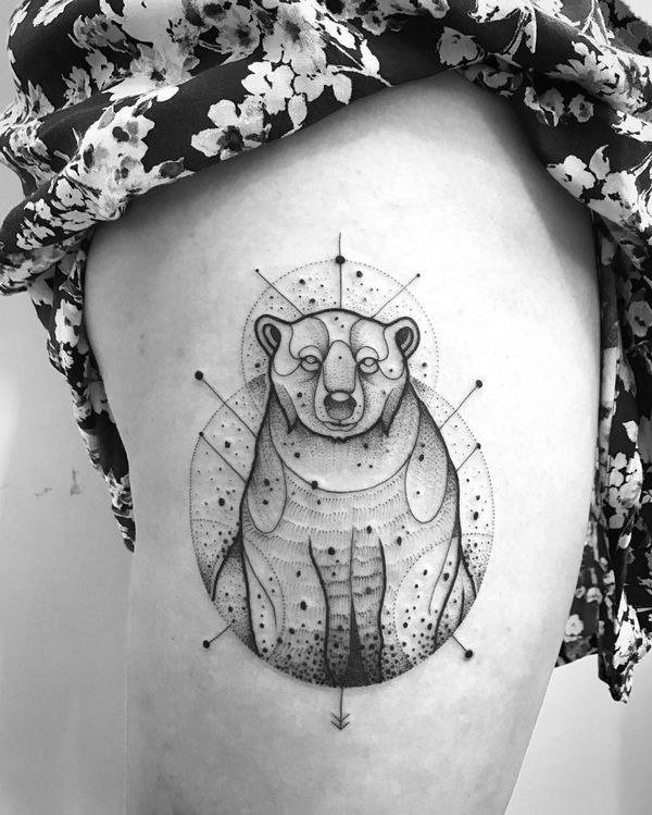 Bear tattoo on the hip for women