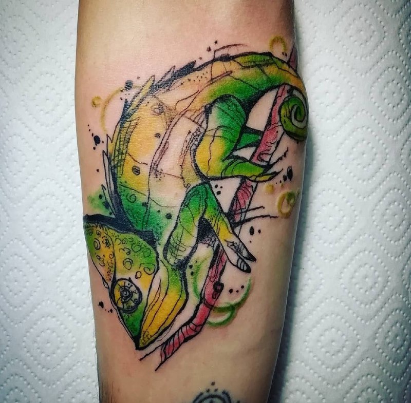 Chameleon tattoo on the forearm for men