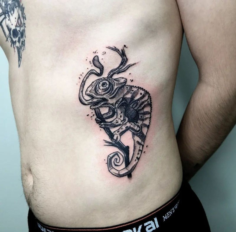 Chameleon tattoo on the side for men