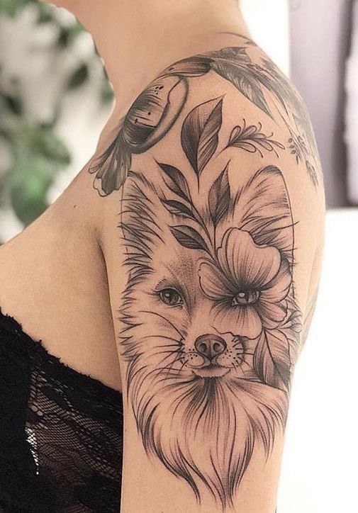 Fox tattoo on the shoulder for women