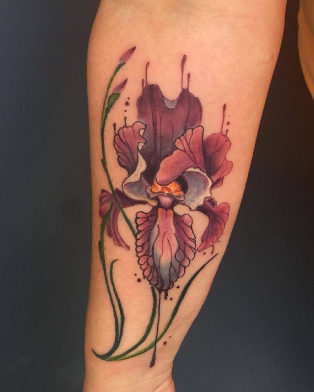 Color iris tattoo on the forearm for men