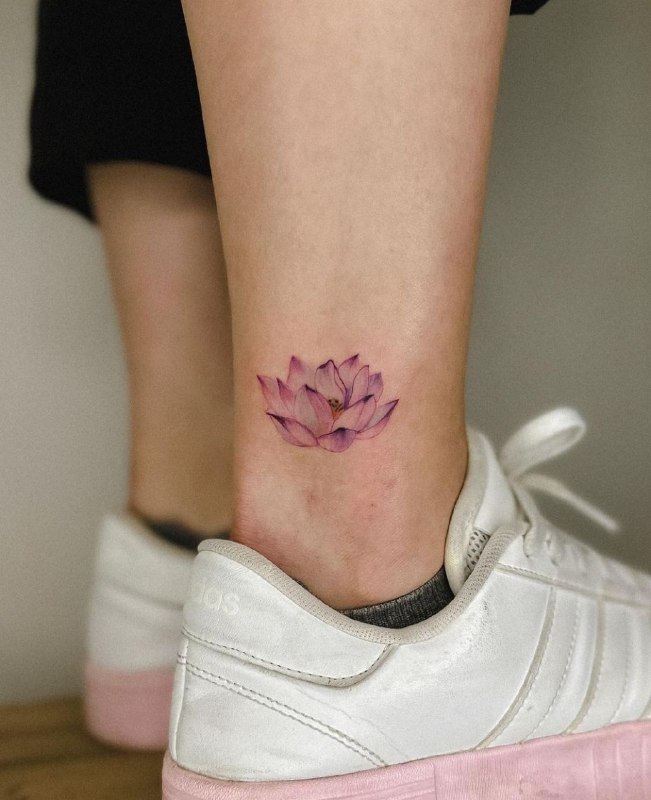 Small ankle lotus tattoo for women