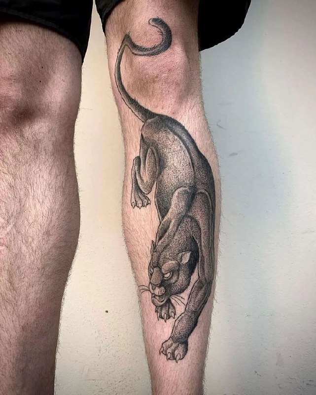 Panther tattoo on the leg for men