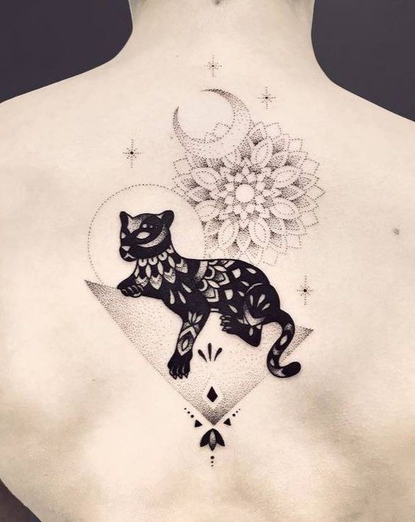 Panther tattoo on the back for women