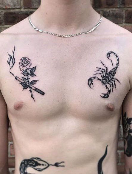 Scorpion tattoo on the chest for men