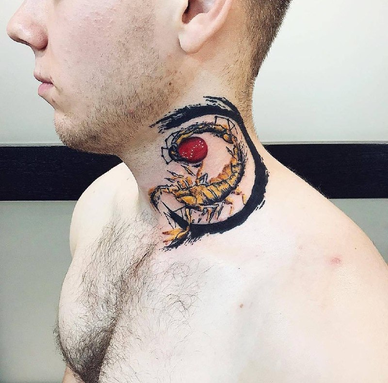 Scorpion tattoo on the neck for men