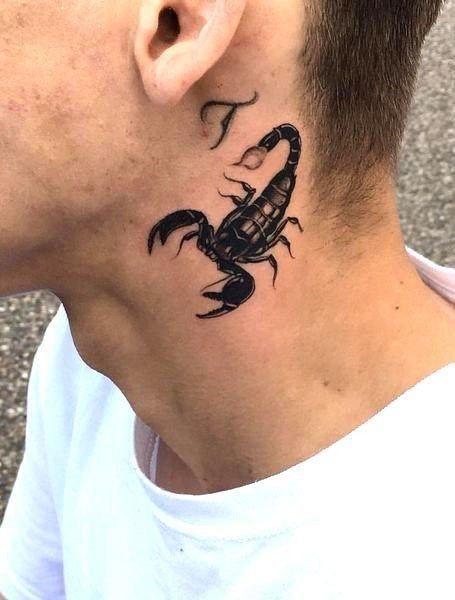 Scorpion tattoo on the neck for men