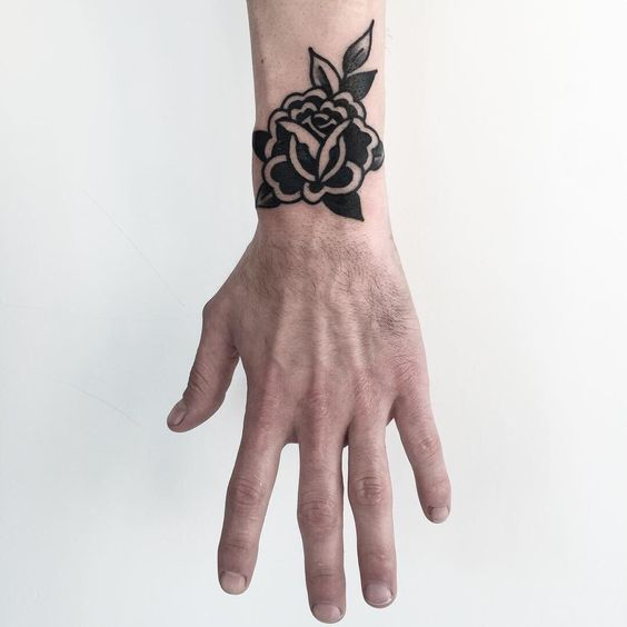 Rose tattoo on the wrist for men