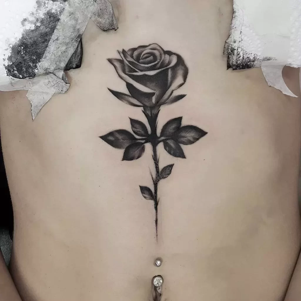 Rose tattoo on the belly for women