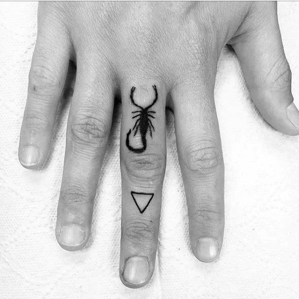 Tattoo of a scorpion on the finger for men