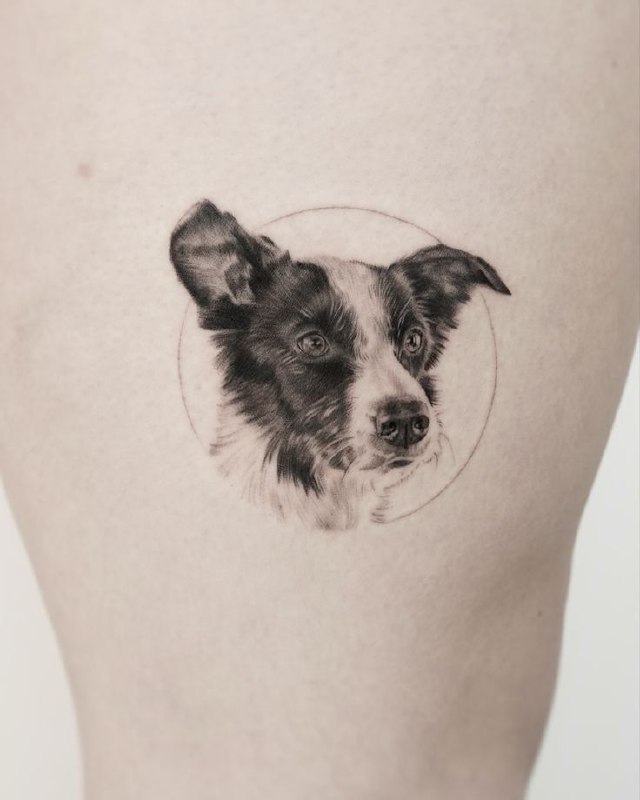 Tattoo of a dog on the hip for men