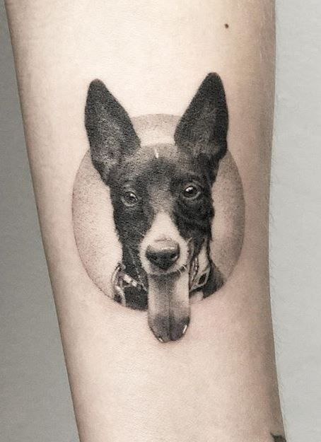 Tattoo of a dog on the forearm for men