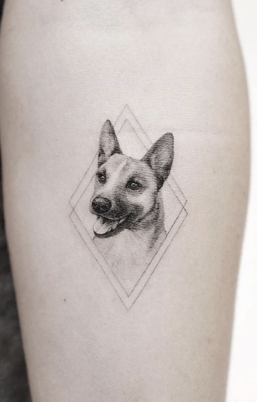 Tattoo of a dog on the forearm for women