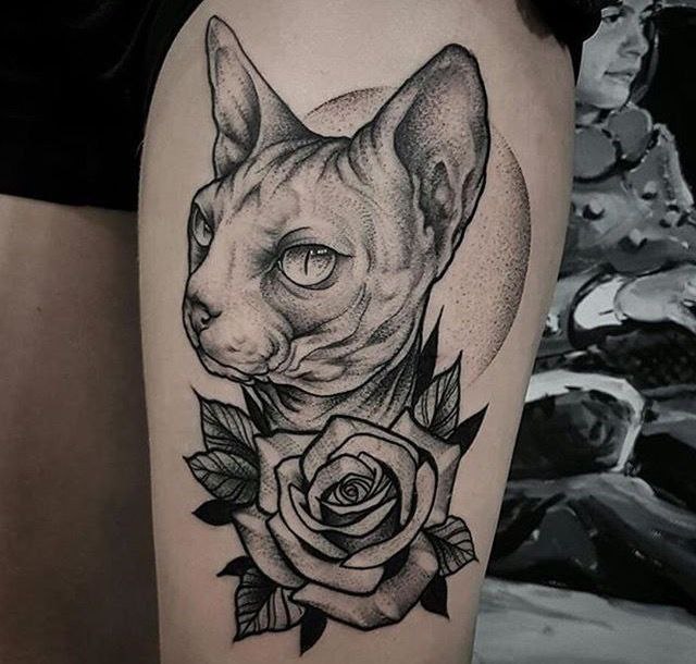 Tattoo of a sphinx on the hip for women Tattoo of a sphinx on the hip for women