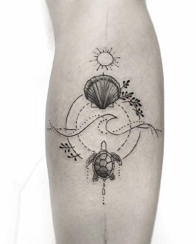 Turtle tattoo on the calf for women