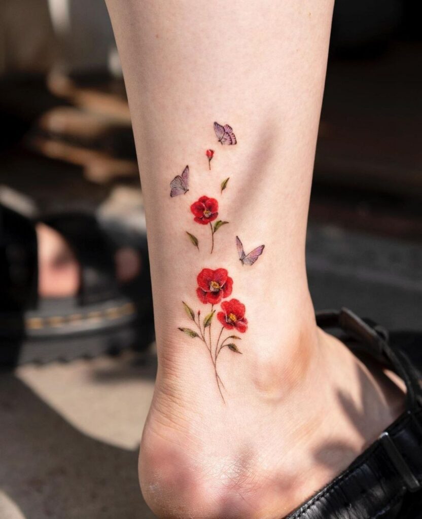 Color ankle tattoo for women