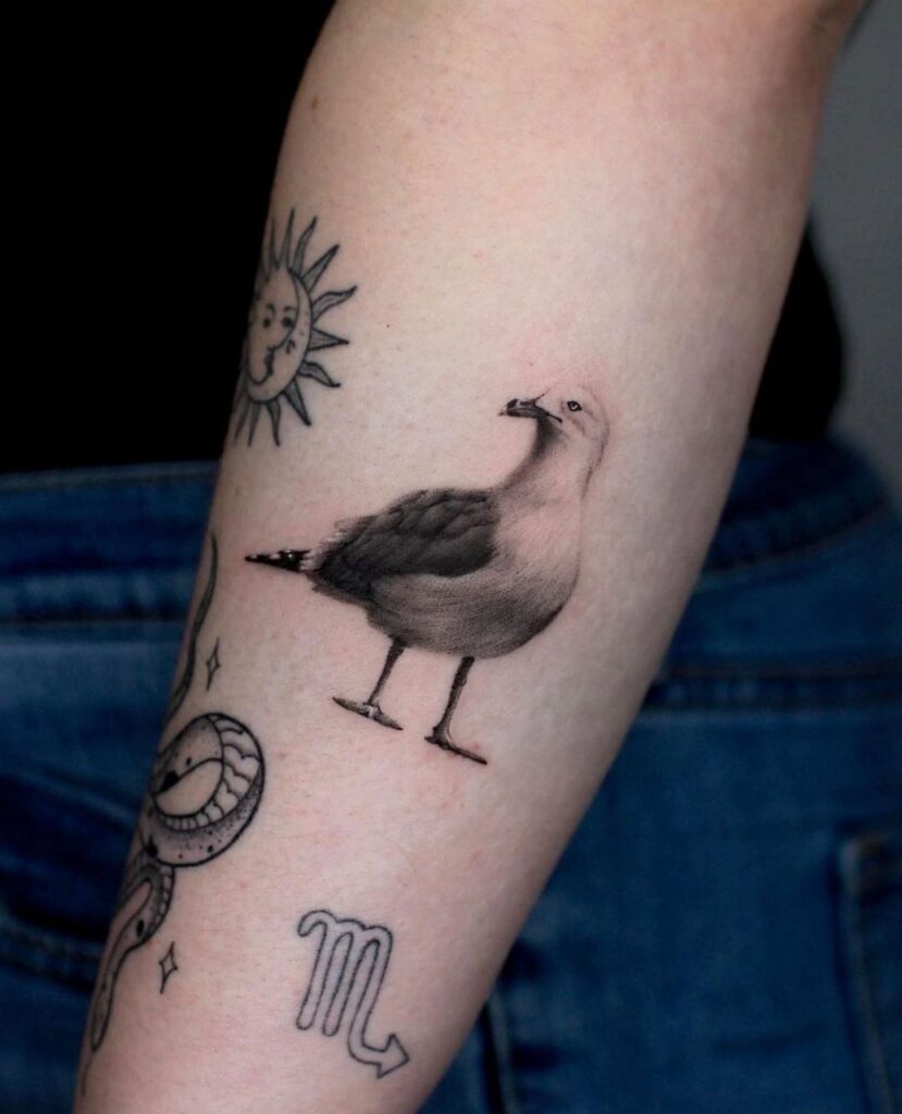 Tattoo of seagulls on the arm for women