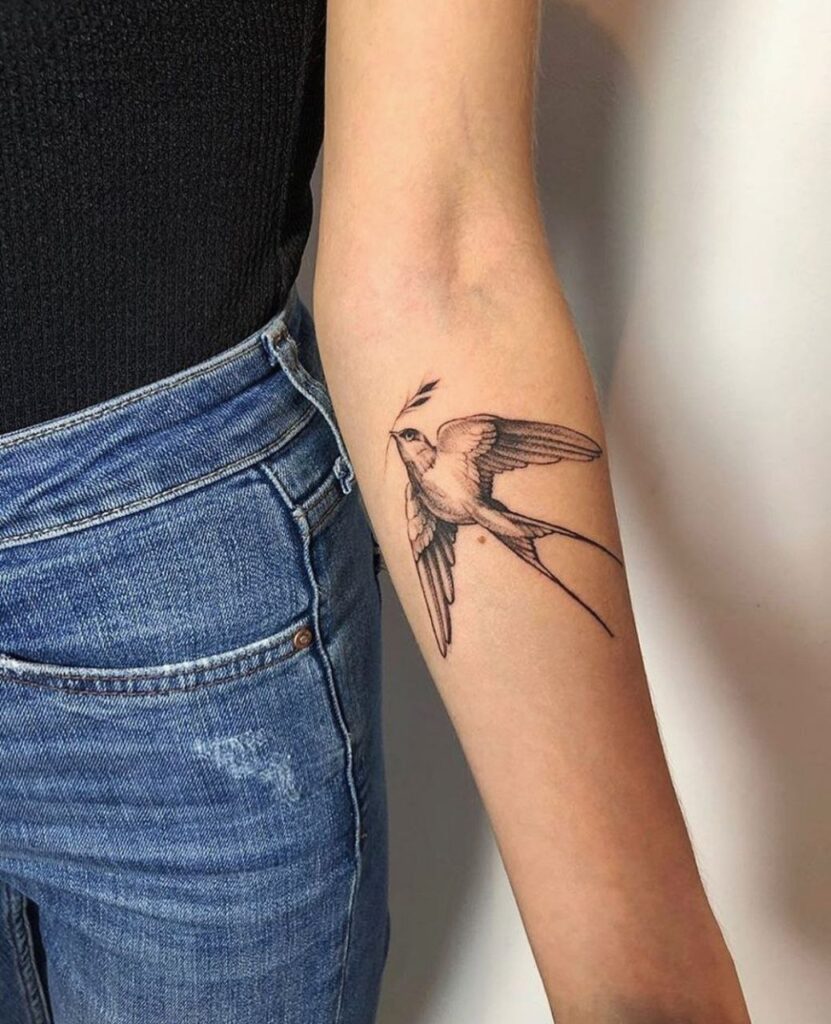 Swallow tattoo on forearm for women